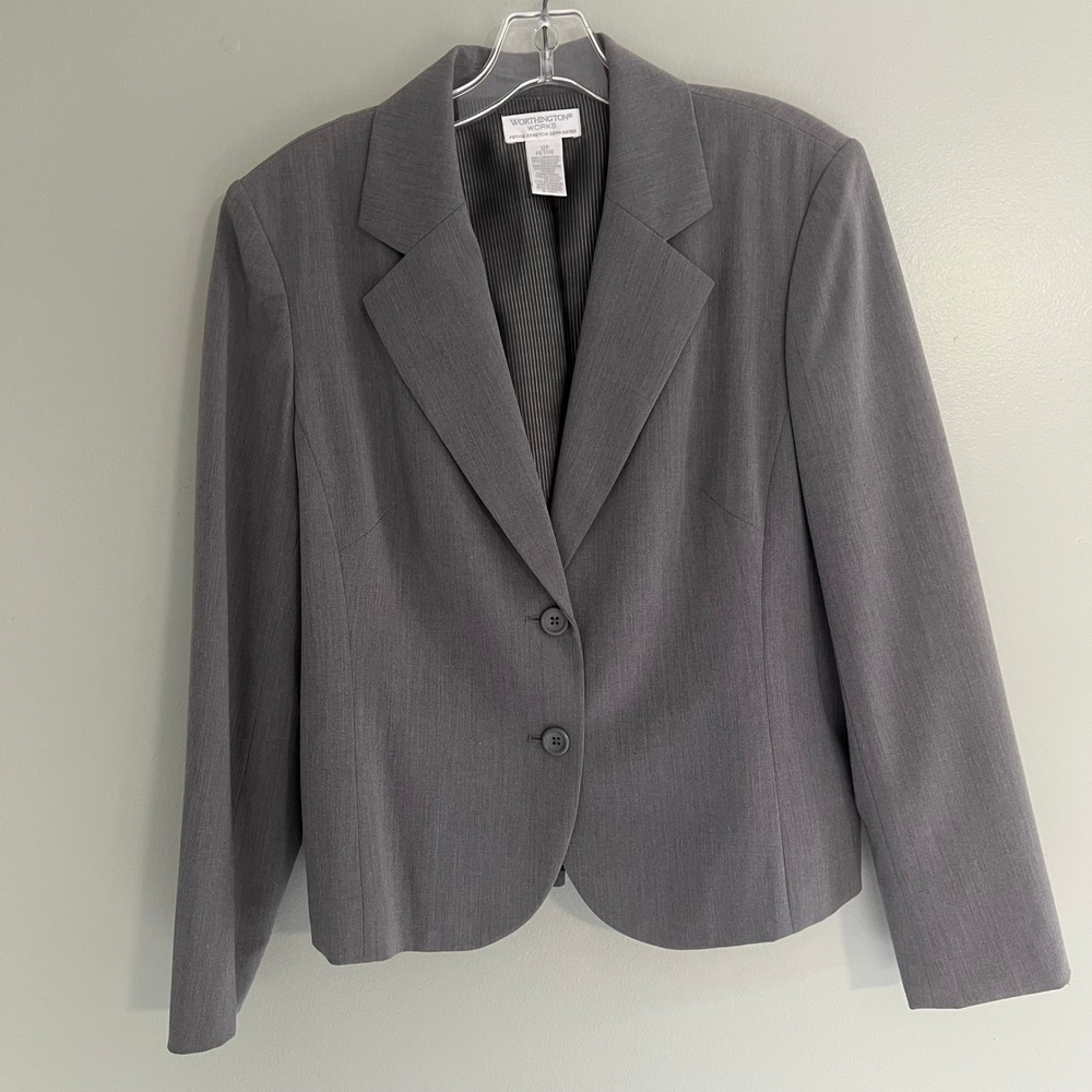 Worthington‎ Works Gray Two Button Stretch Blazer Jacket Petite 12P Professional